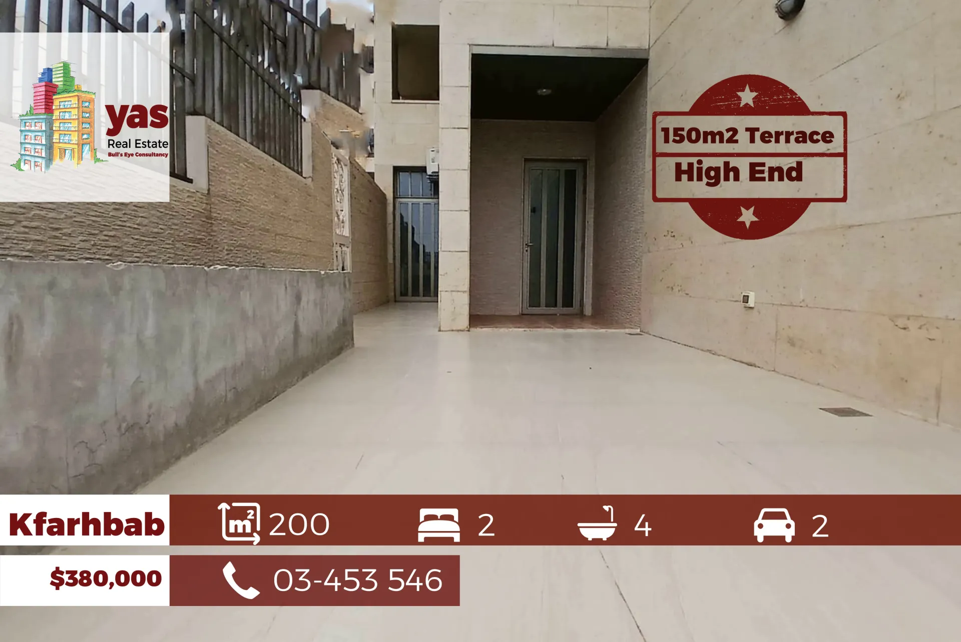 Apartment for Sale in Kfar Hbab - 2 bed, 4 bath