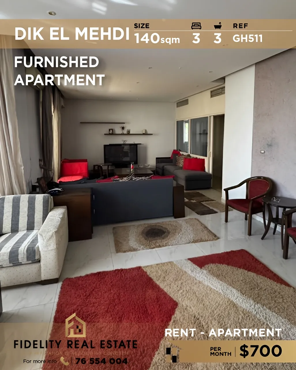 Apartment for rent in Dik El Mehdi, Lebanon - 3 bed, 3 bath