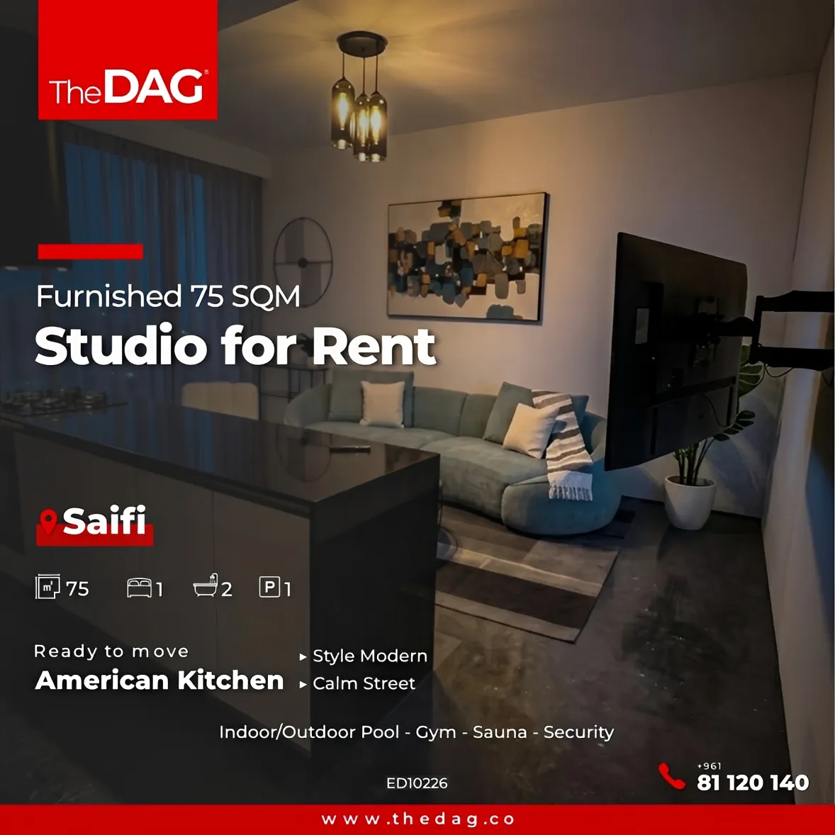 Studio for rent in Saifi Village, Beirut, Lebanon