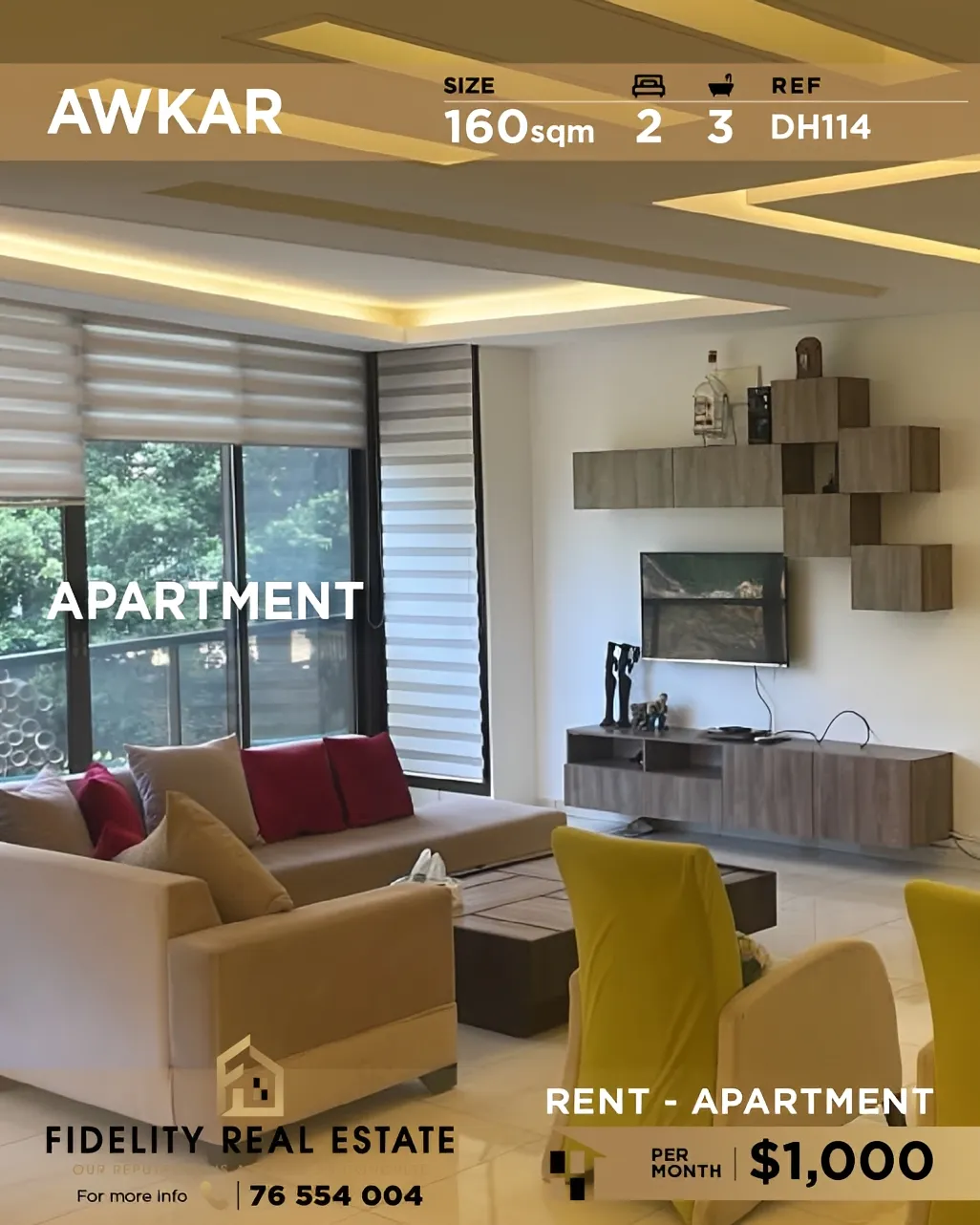 Apartment for rent in Aaoukar, Lebanon - 2 bed, 3 bath