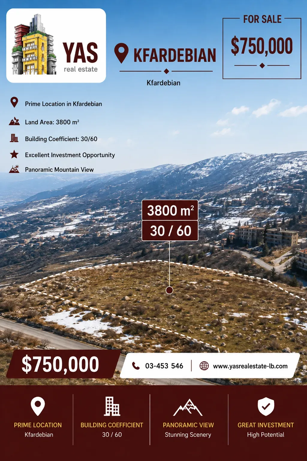 Land for Sale in Kfardebian