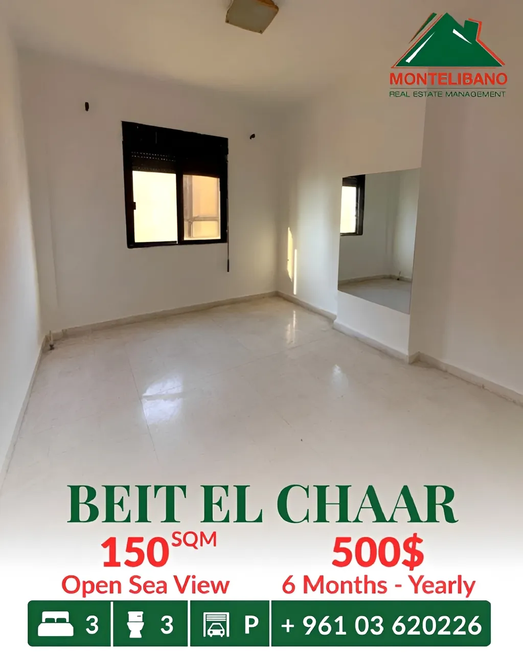 Apartment for rent in Beit El Chaar