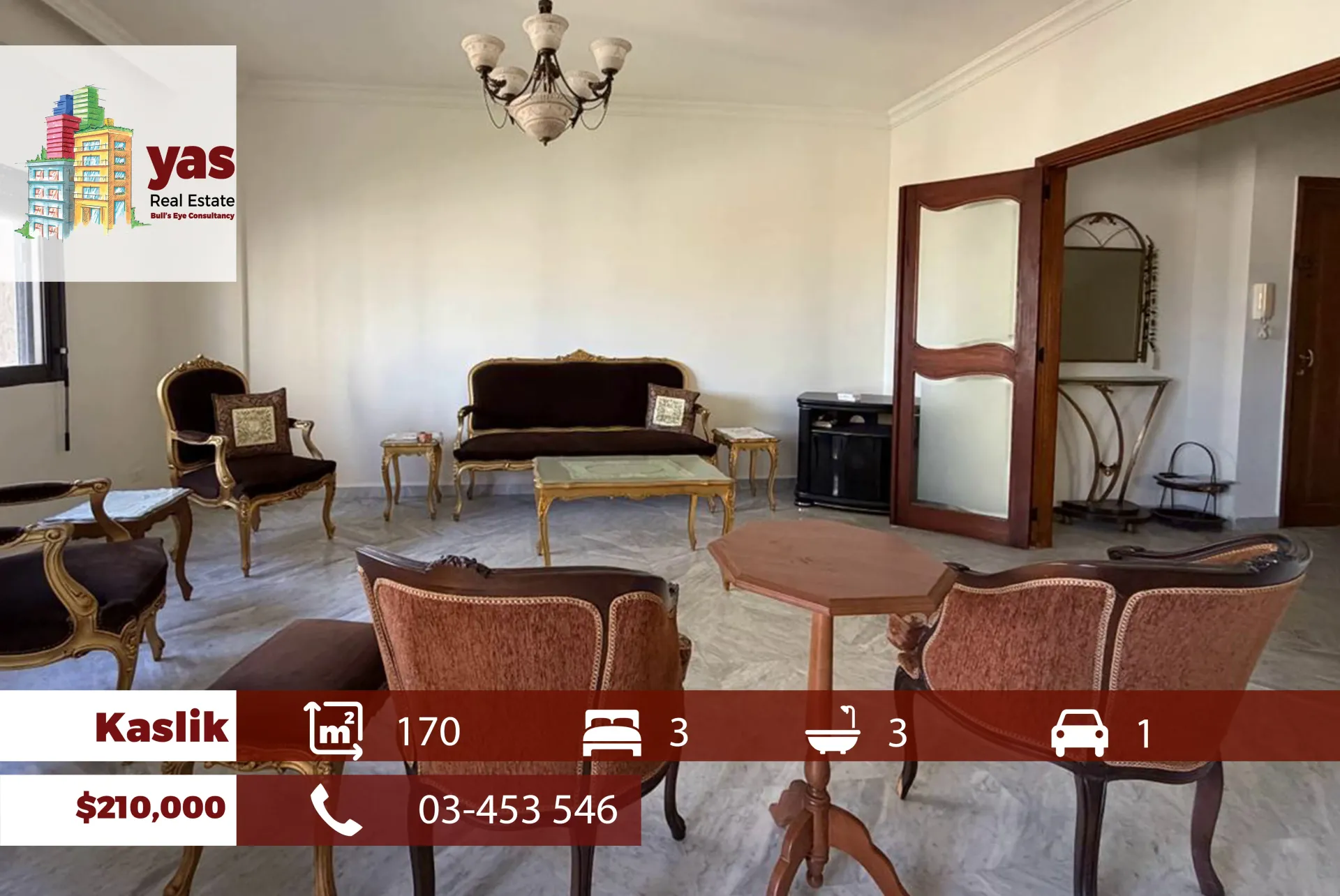 Apartment for Sale in Kaslik - 3 bed, 3 bath