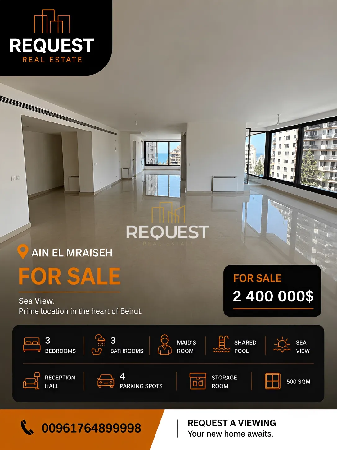 Apartment for sale in Ain el-mreisseh, beirut, lebanon - 3 bed, 4.0 bath