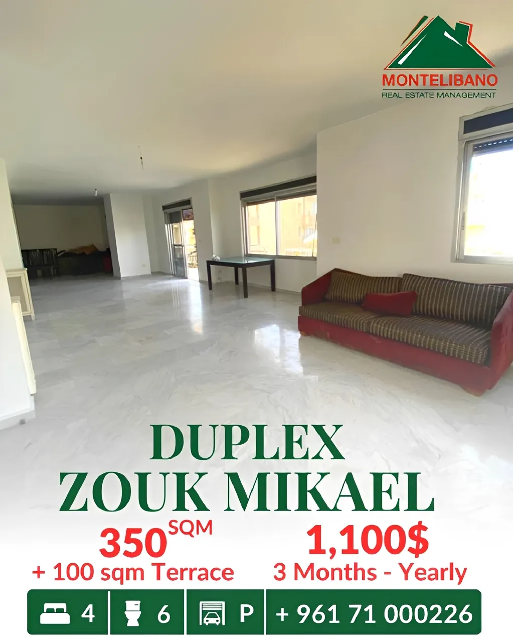 Duplex for rent in Zouk Mikael, Lebanon - 4 bed, 6 bath