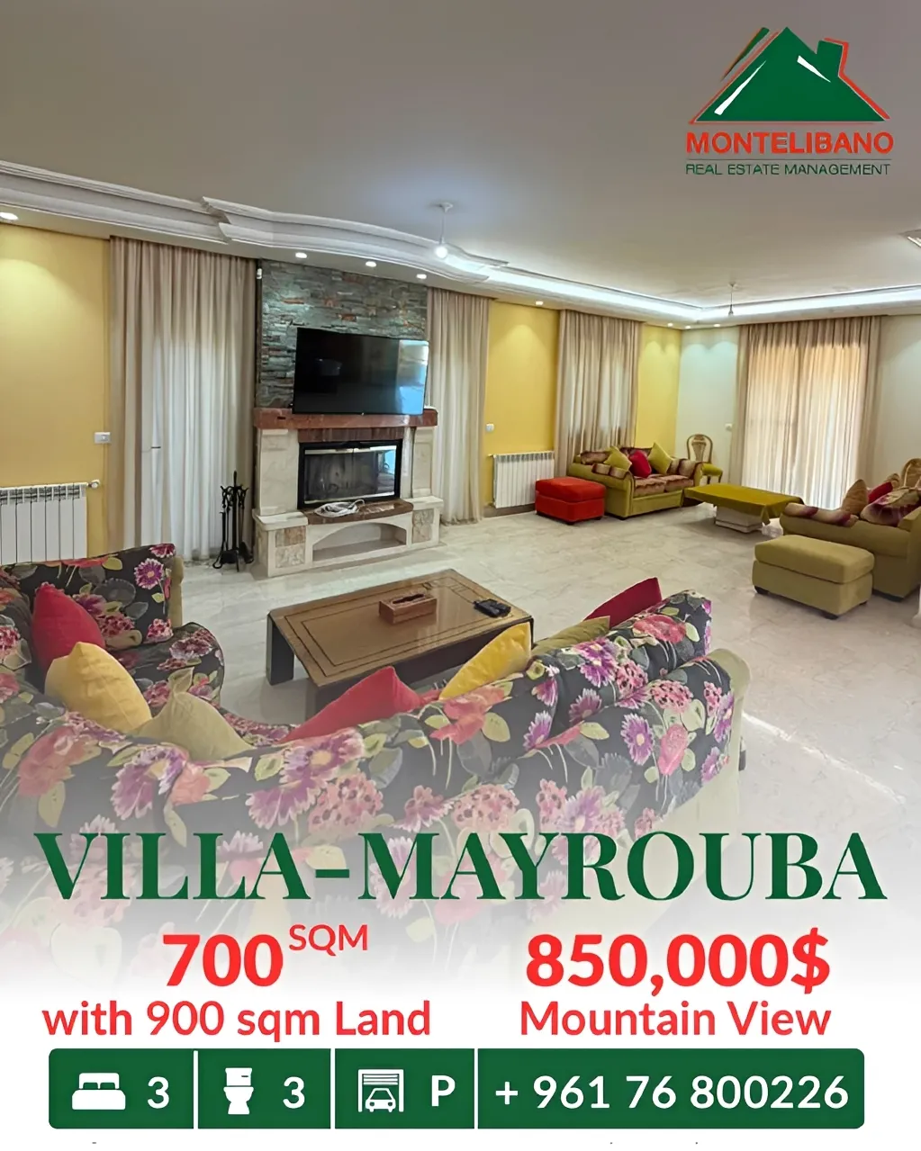 Villa for sale in Mayrouba, Lebanon - 3 bed, 3 bath