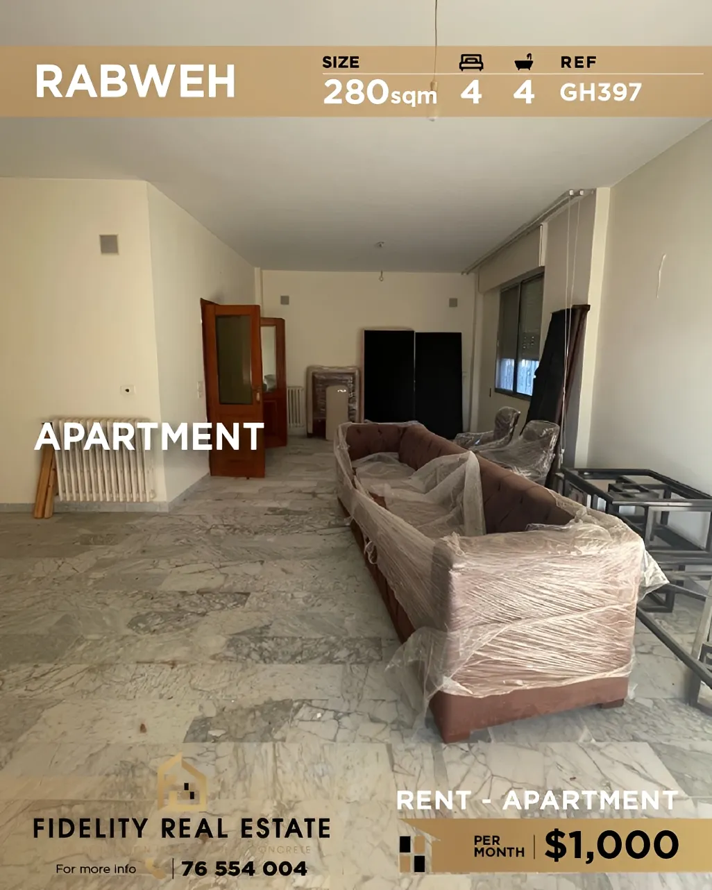 Apartment for rent in Rabweh, Bayrut, Lebanon - 4 bed, 4 bath