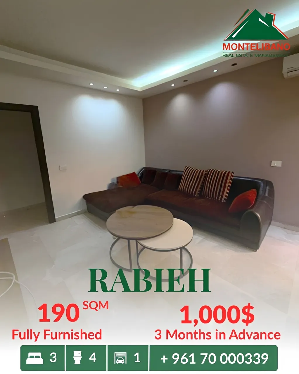 Apartment for rent in Rabieh, Lebanon - 3 bed, 4 bath