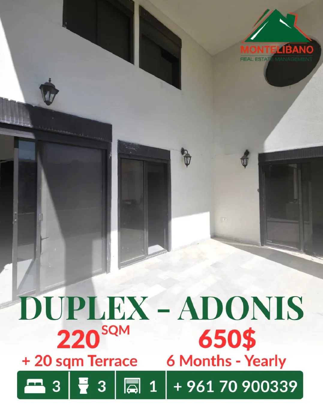 Duplex for rent in Adonis, Lebanon