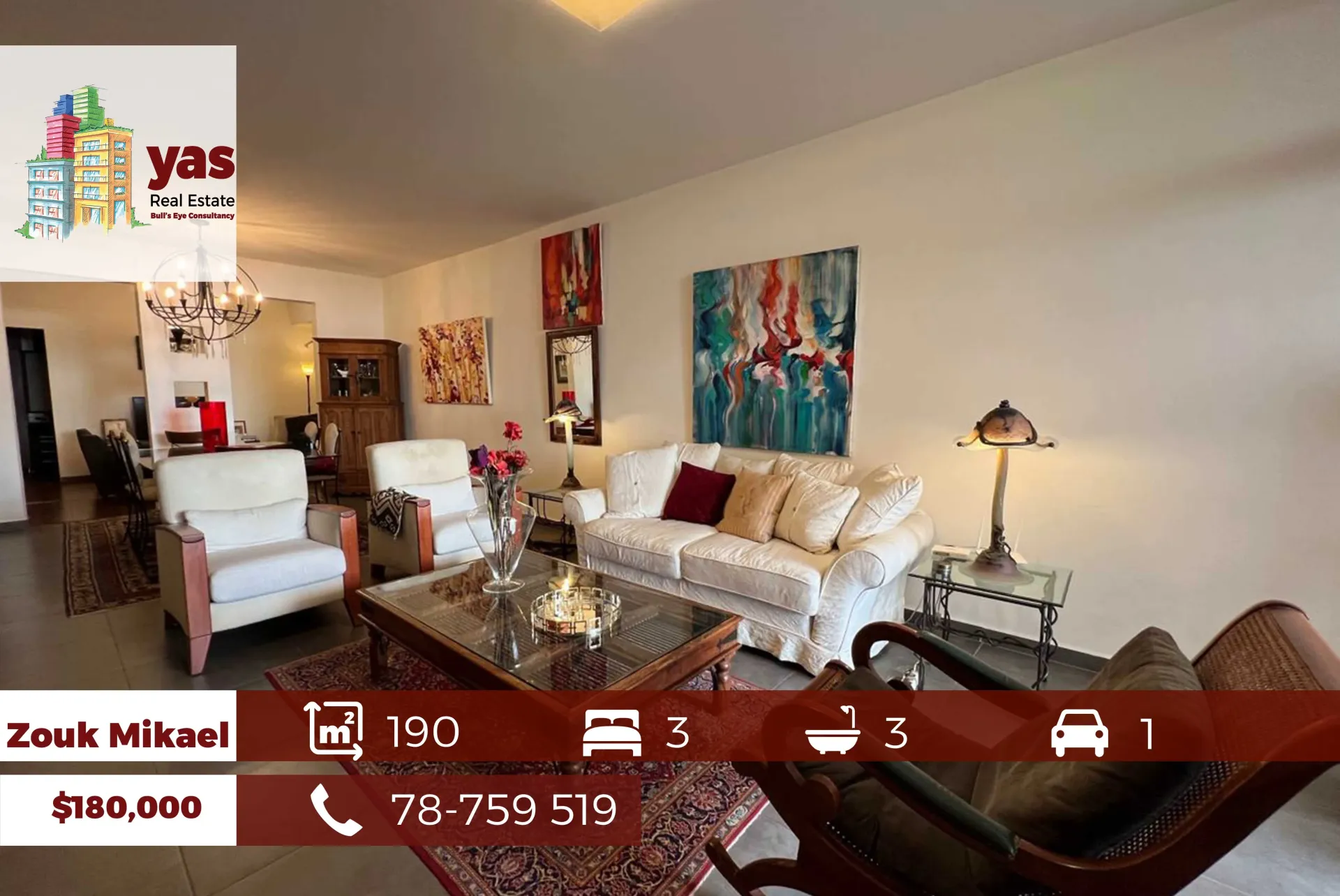 Apartment for Sale in Zouk Mikael - 3 bed, 3 bath