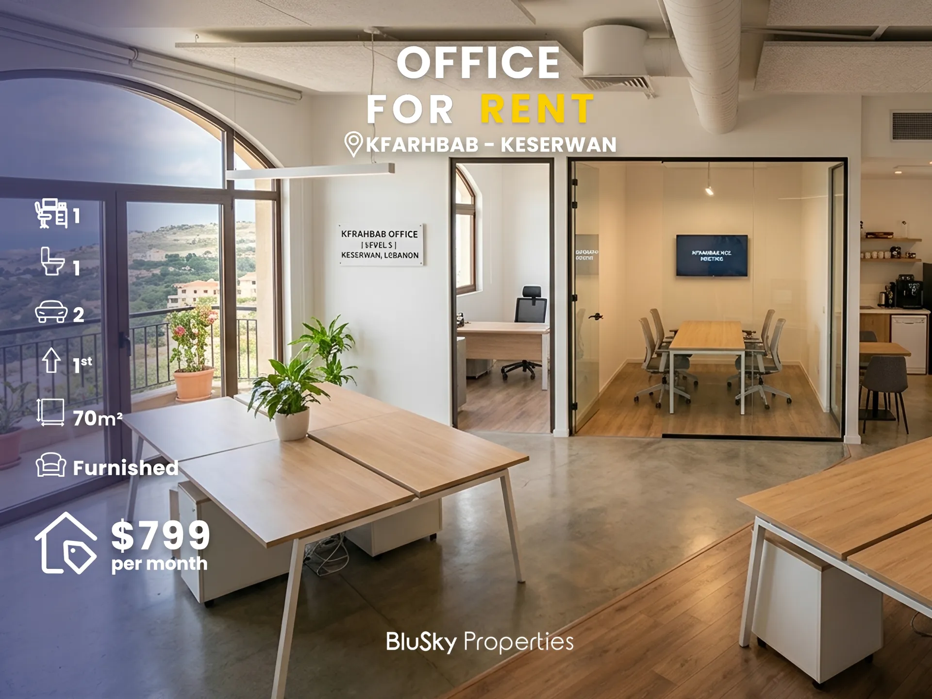 Office for rent in Kfar hbab, lebanon