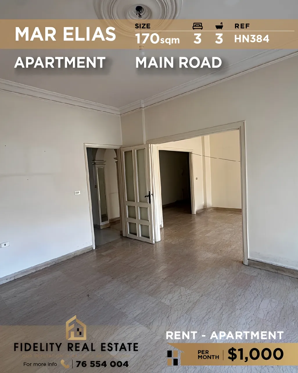 Apartment for rent in Mar Elias refugee camp, Beirut, Lebanon