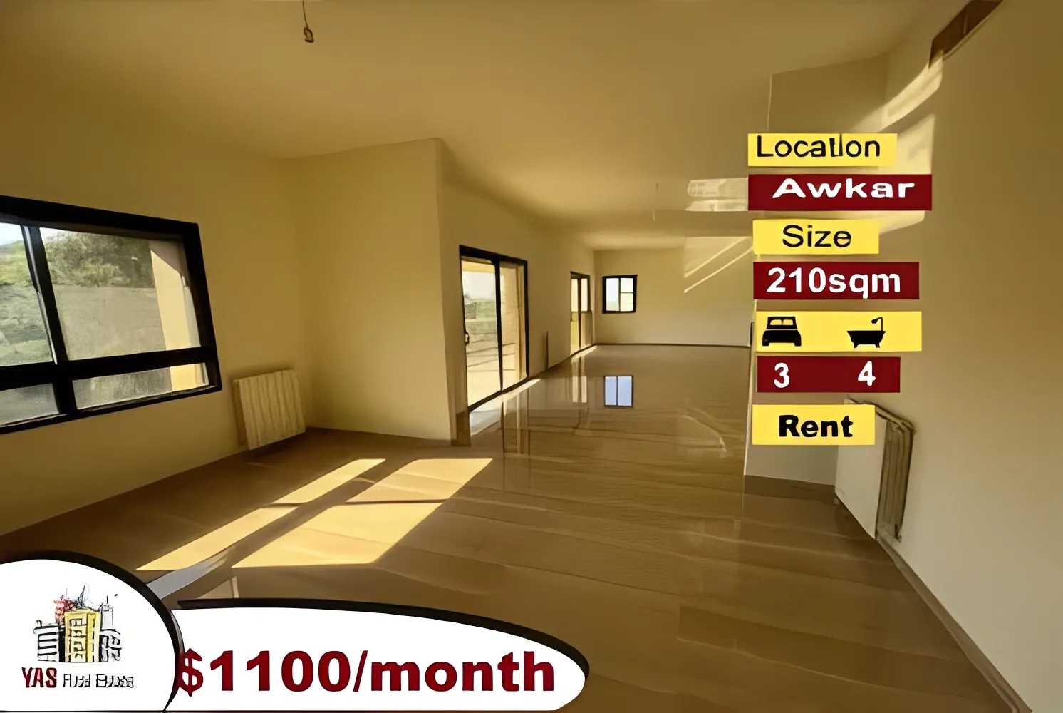 Apartment for Rent in Beit Aaoukar - 3 bed, 4 bath