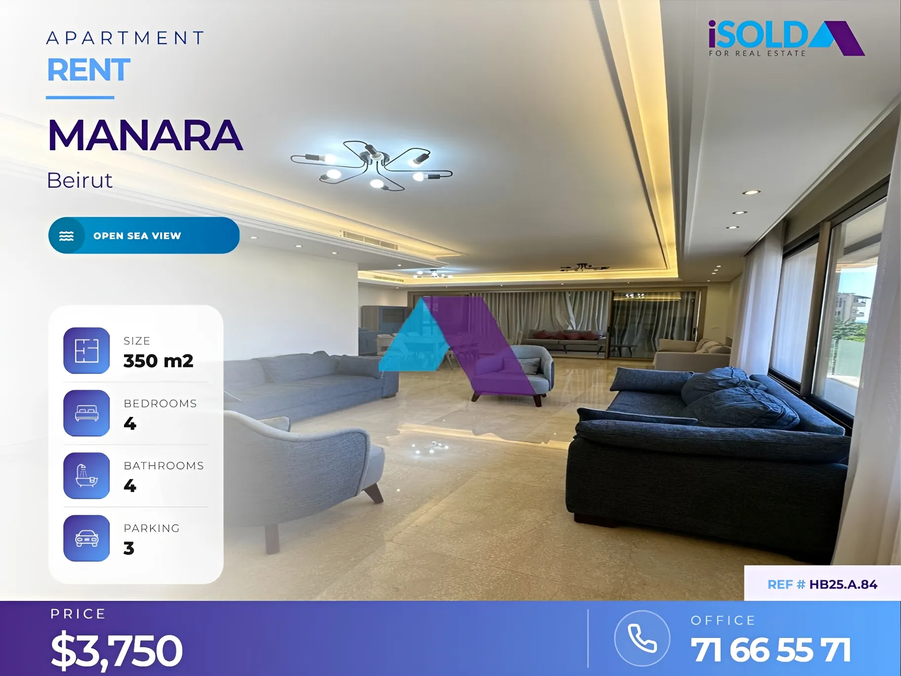 Apartment for rent in Manara, Beirut, Lebanon - 4 bed, 4 bath