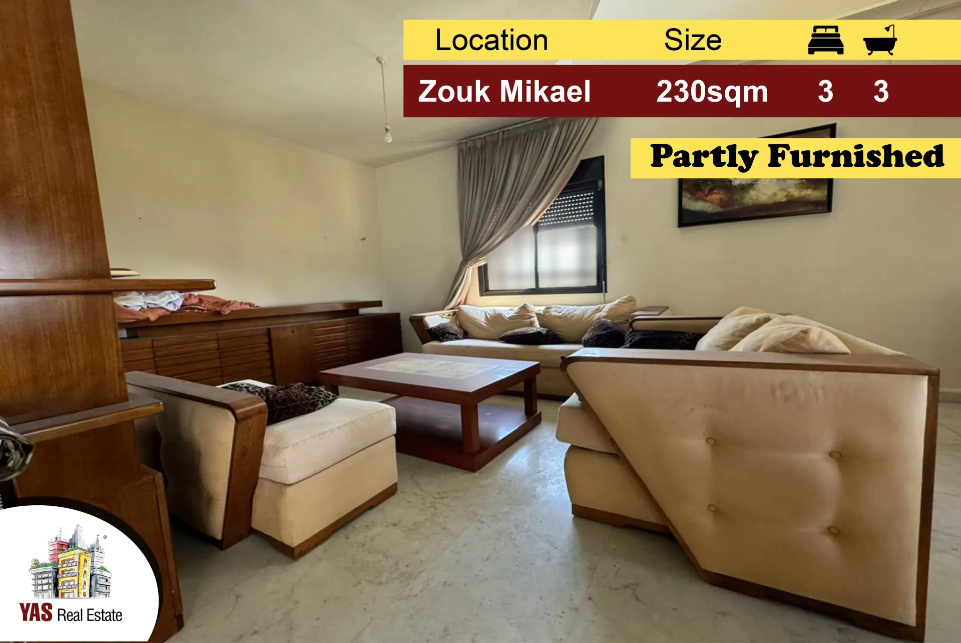 Apartment for Sale in Zouk Mikael - 3 bed, 3 bath
