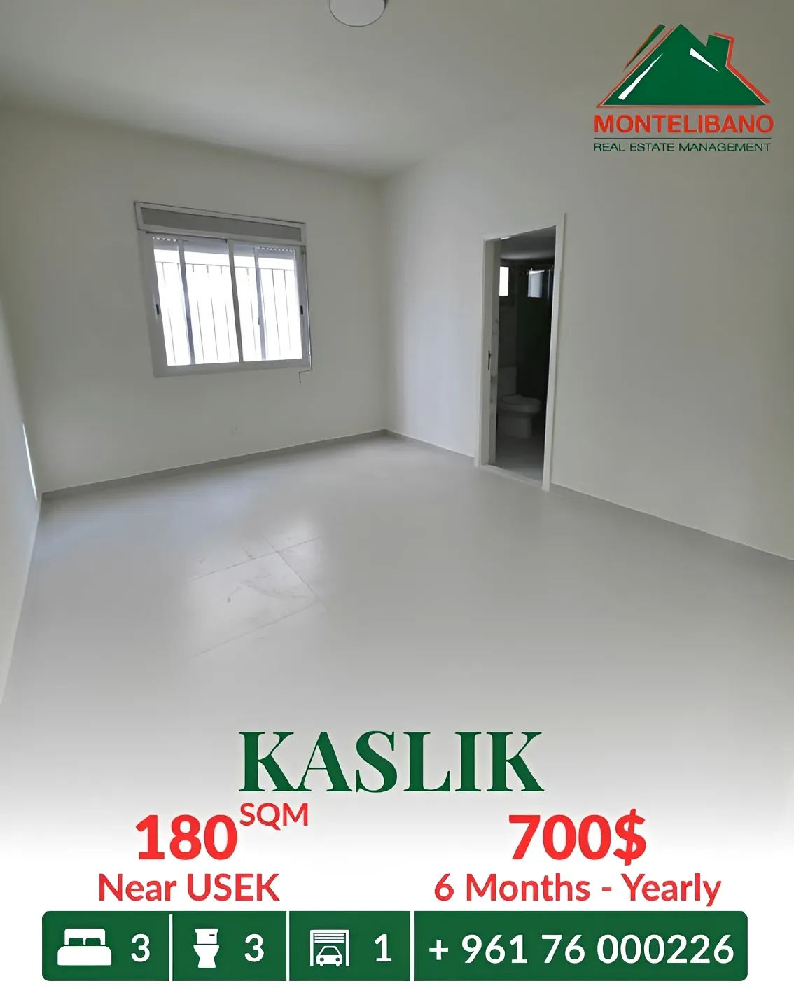 Apartment for rent in Kaslik