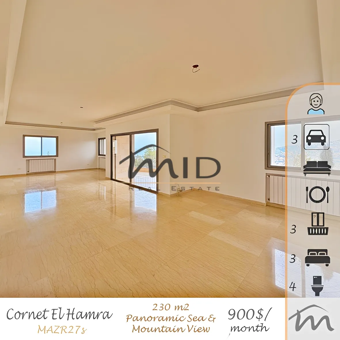Apartment for rent in Qornet el hamra, lebanon