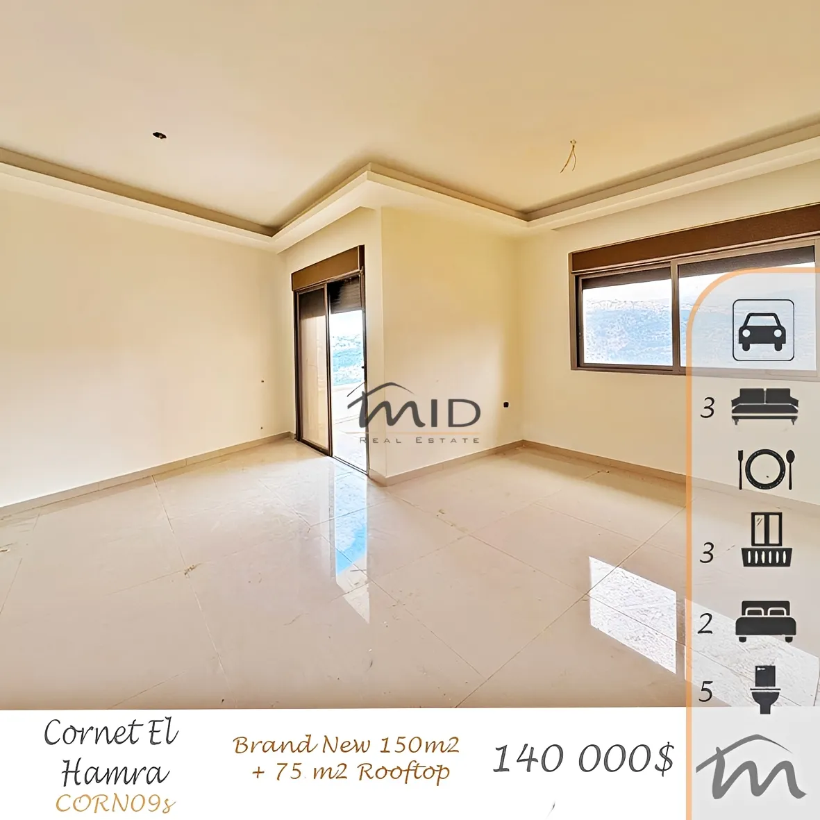 Apartment for sale in Qornet el hamra, lebanon - 3 bed, 2.0 bath