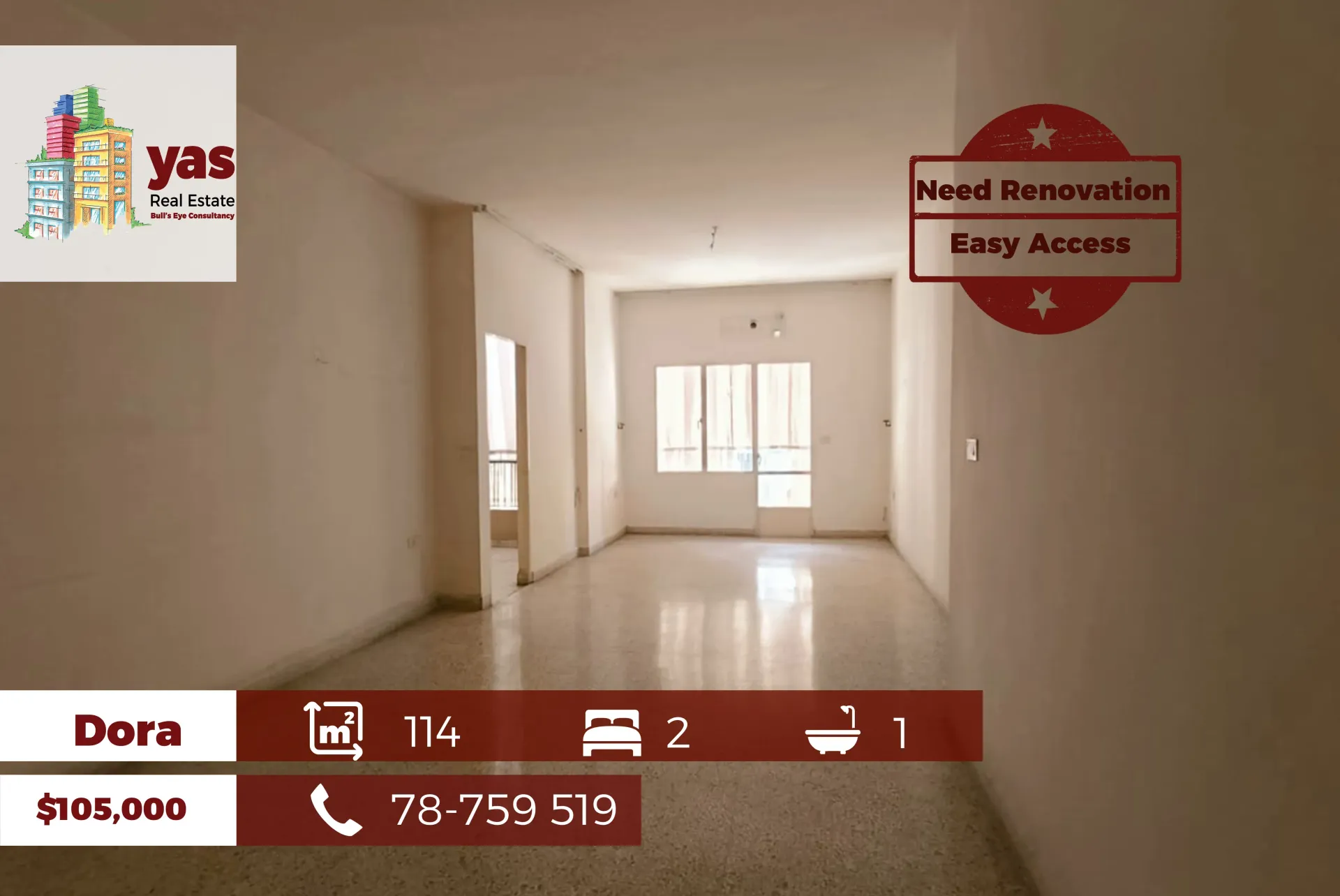 Apartment for Sale in Daoura - 2 bed, 1 bath