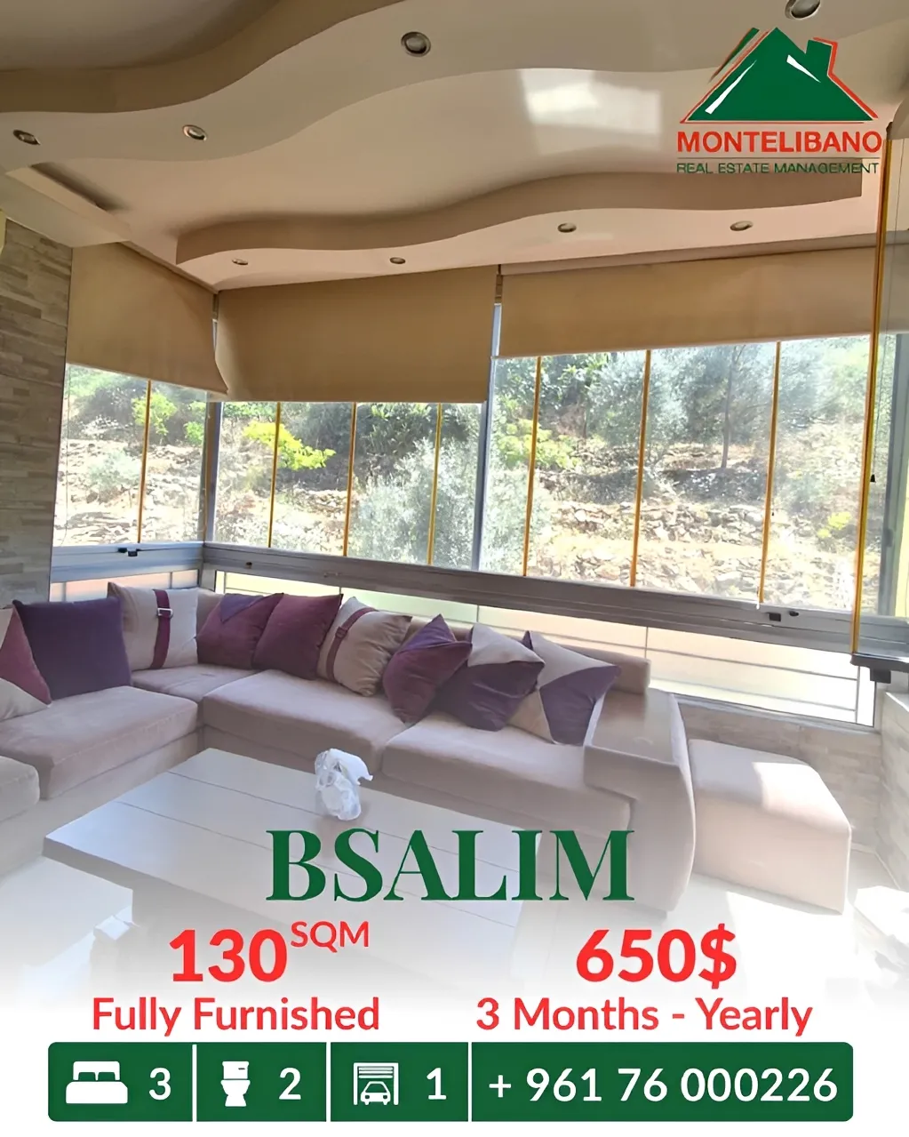 Apartment for rent in Bsalim