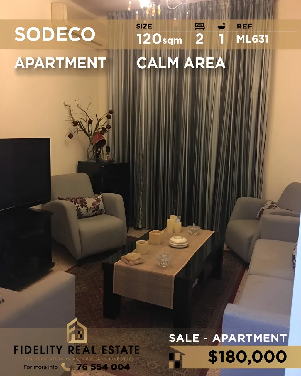 Apartment for sale in Sodeco, Beirut, Lebanon - 2 bed, 1 bath
