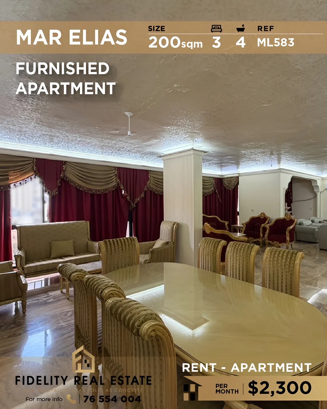 Apartment for rent in Mar Elias refugee camp, Beirut, Lebanon - 3 bed, 4 bath