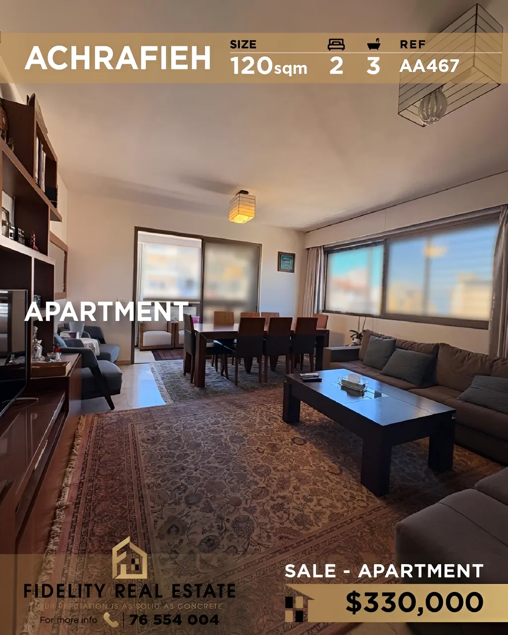 Apartment for sale in Achrafieh, Beirut, Lebanon - 2 bed, 3 bath
