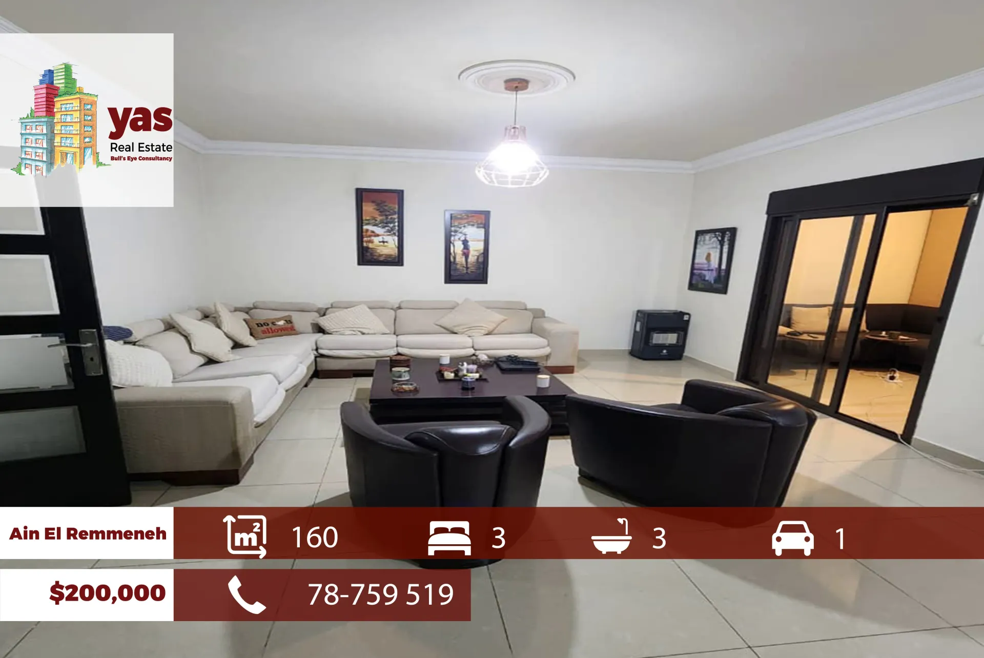 Apartment for Sale in Ain El Remmaneh - 3 bed, 3 bath