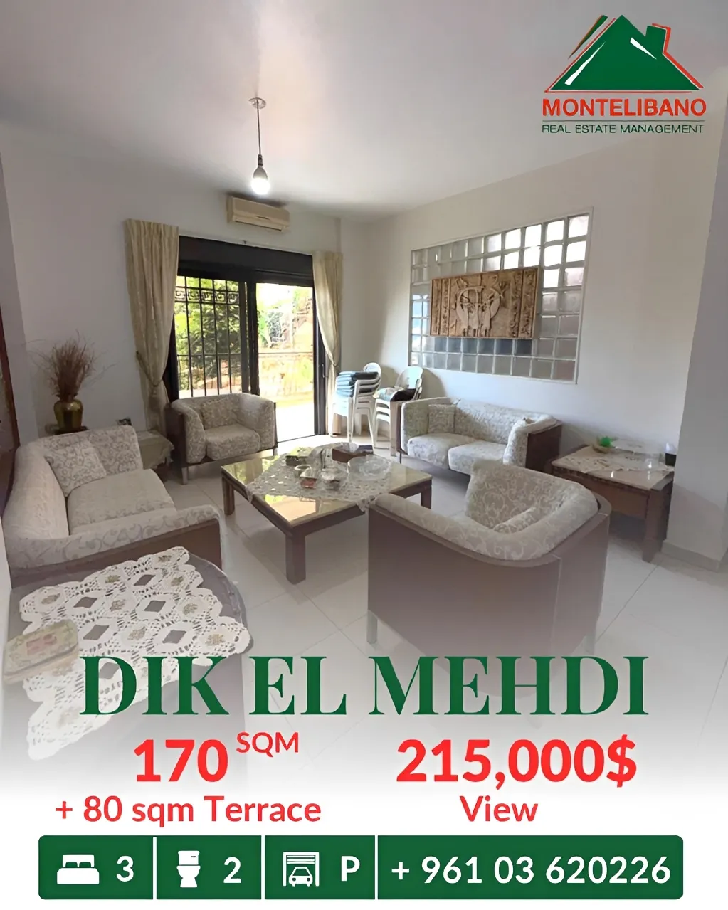 Apartment for sale in Dik El Mehdi, Lebanon - 3 bed, 2 bath