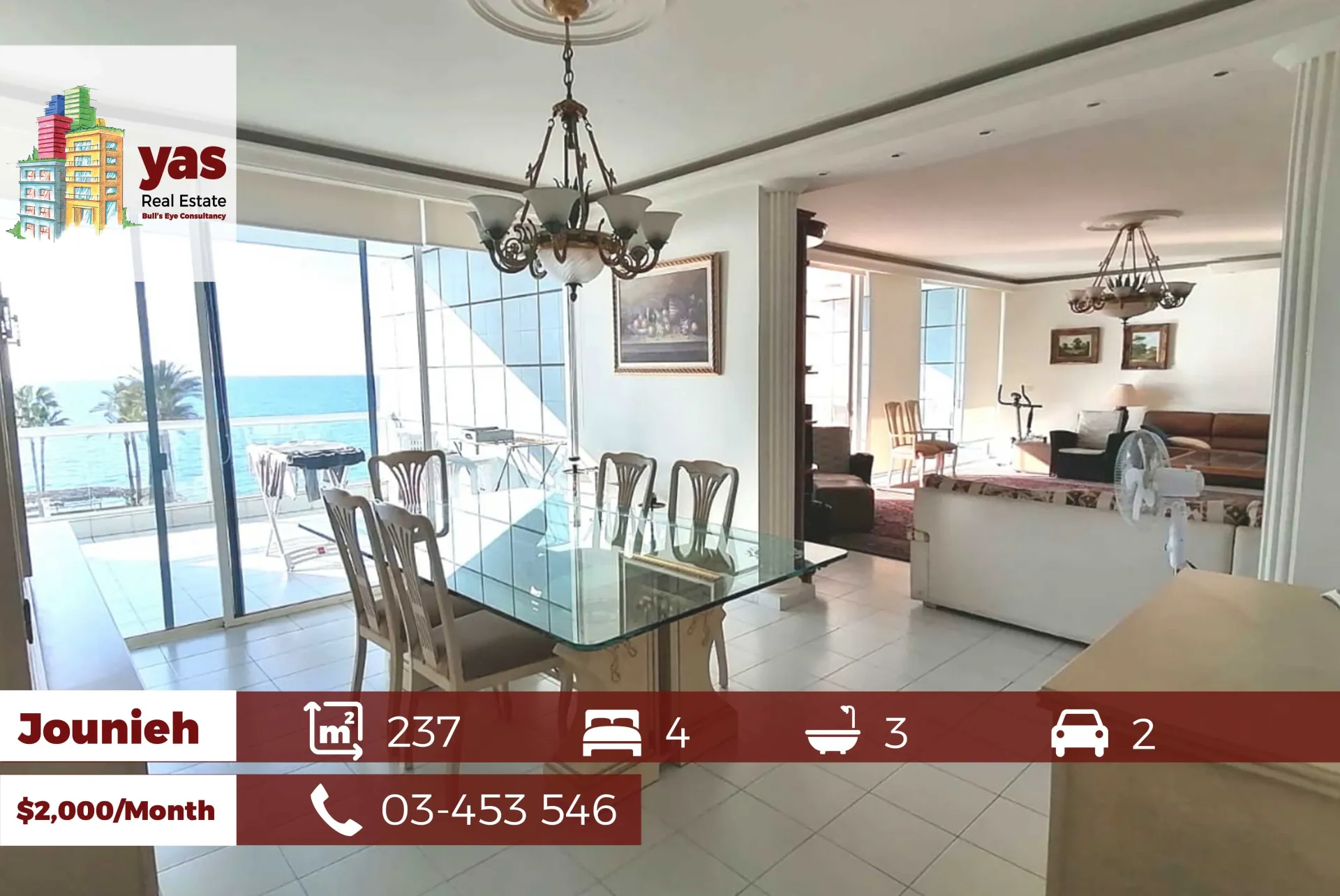 Apartment for Rent in Jounieh - 4 bed, 3 bath