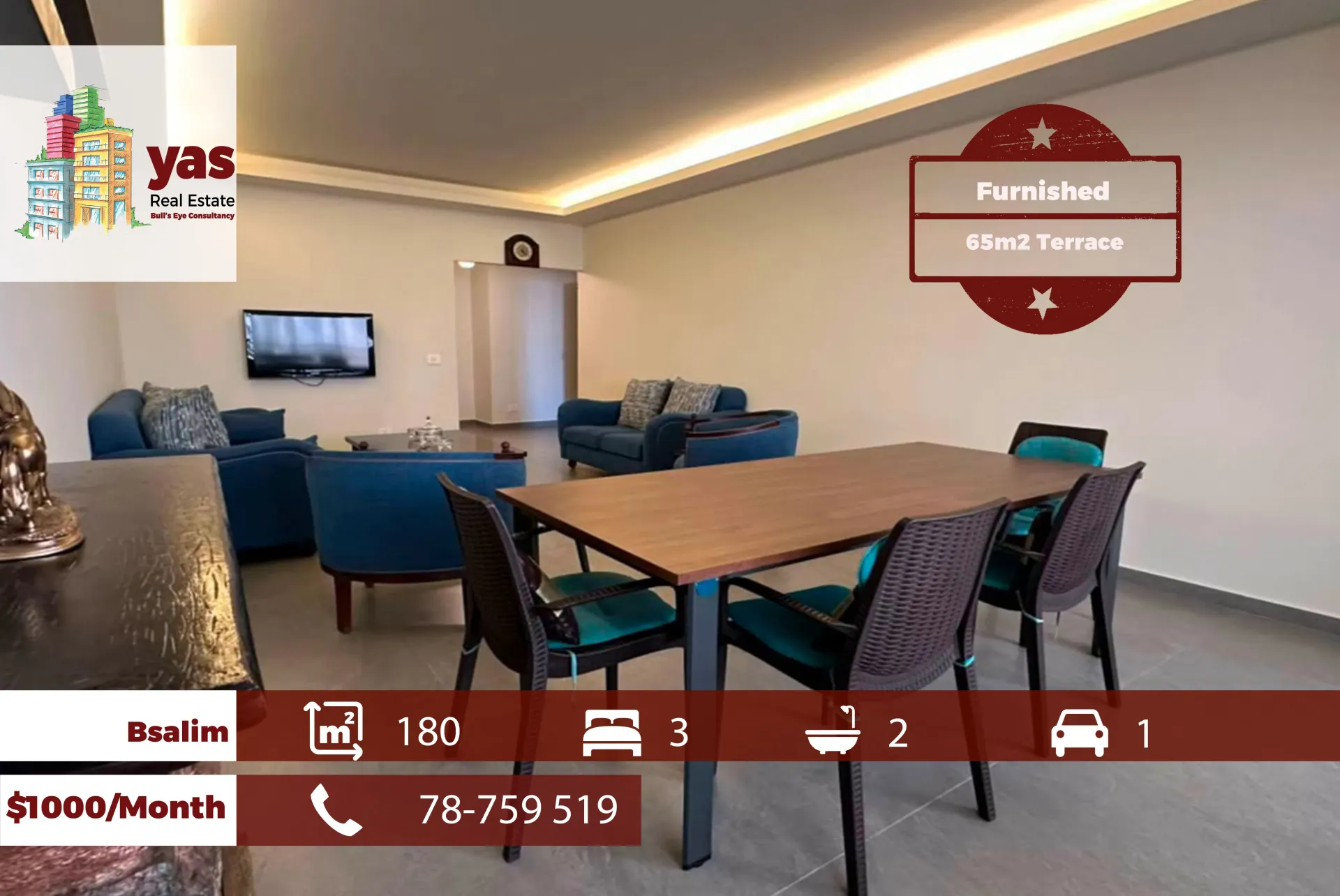 Apartment for Rent in Bsalim - 3 bed, 2 bath