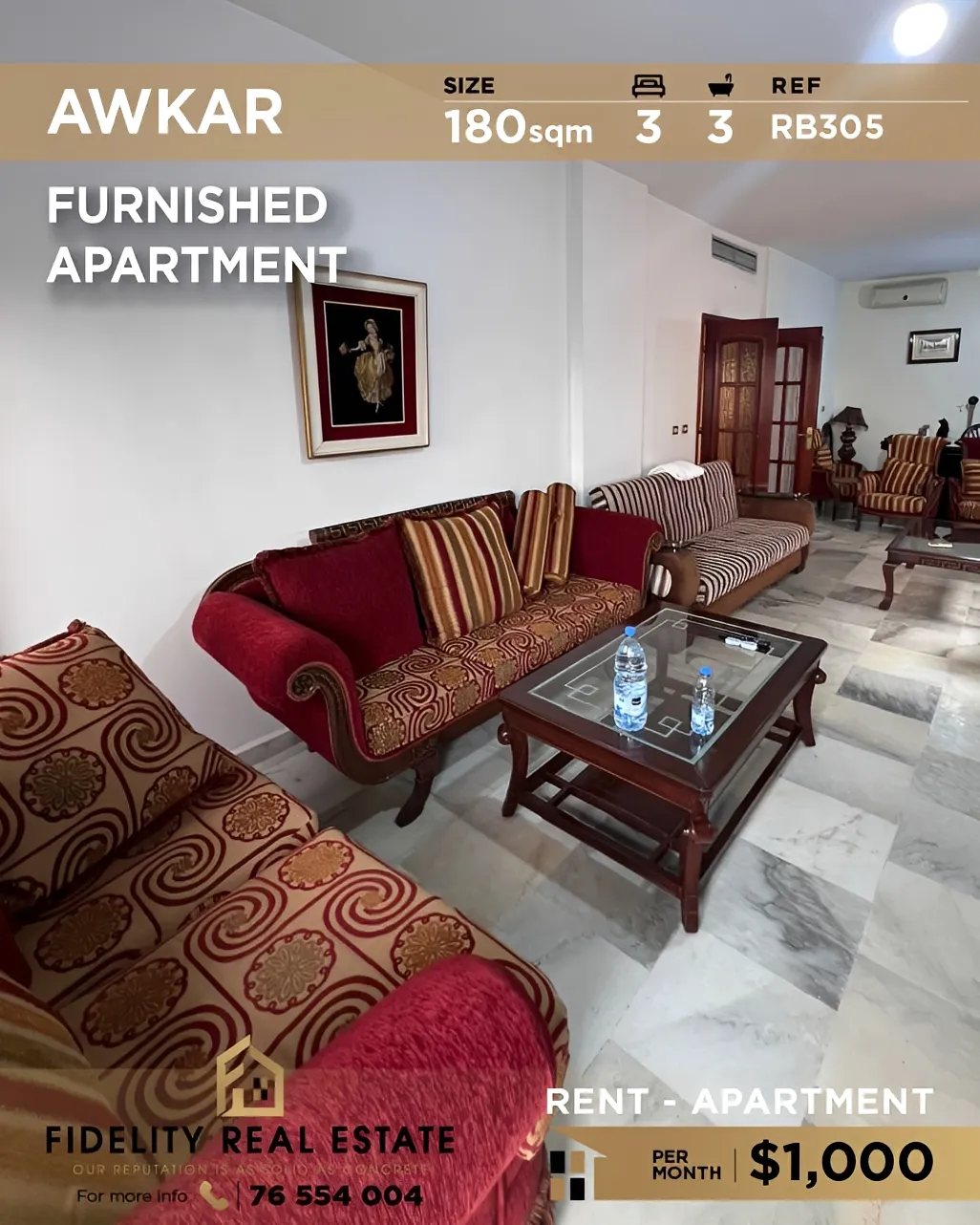 Apartment for Rent in Aaoukar, Lebanon - 3 bed, 3 bath