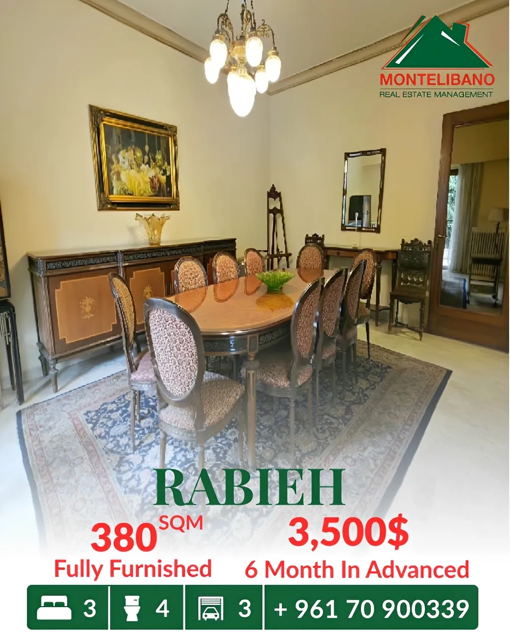 Apartment for rent in Rabieh