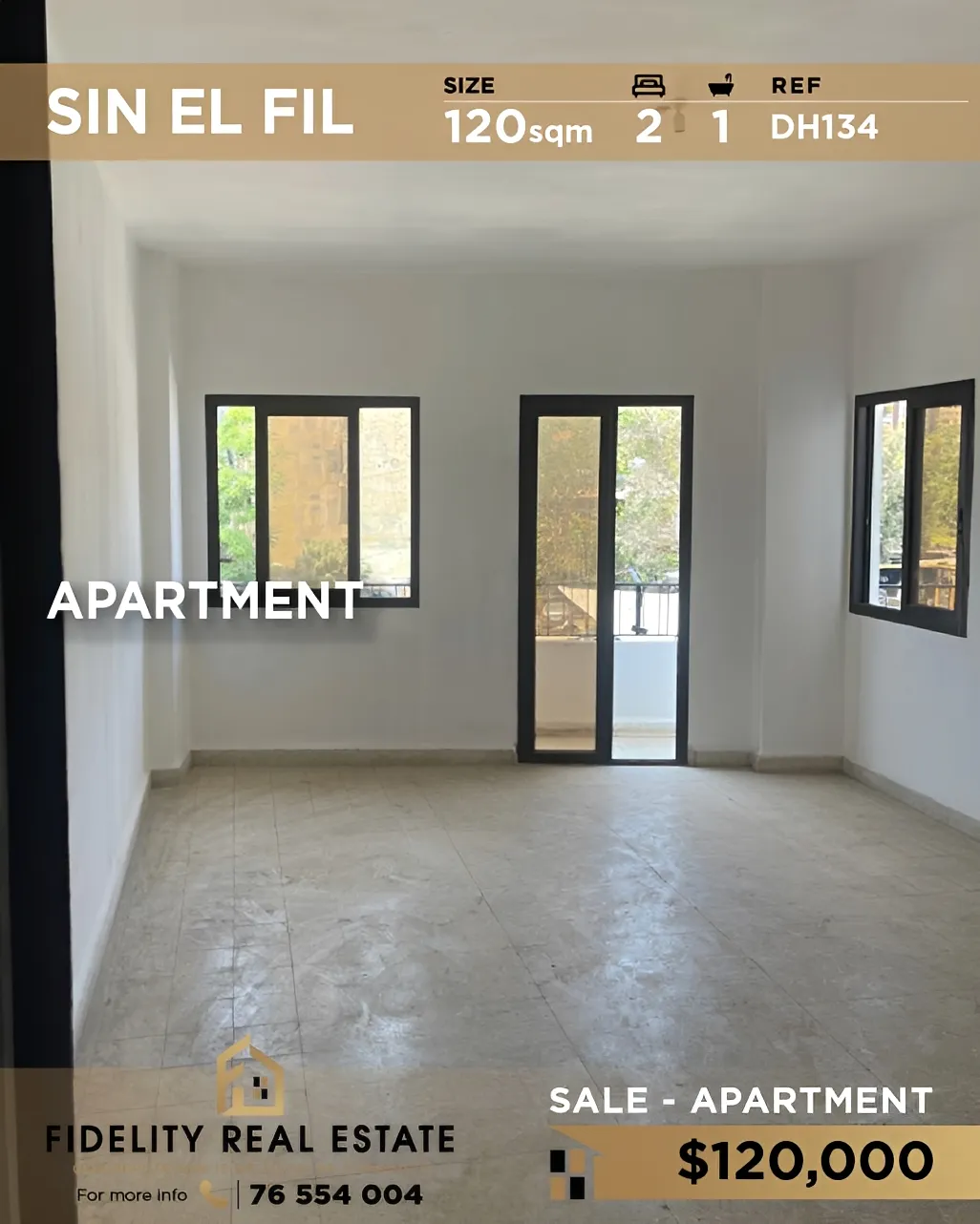 Apartment for sale in Sin El Fil, Lebanon - 2 bed, 1 bath