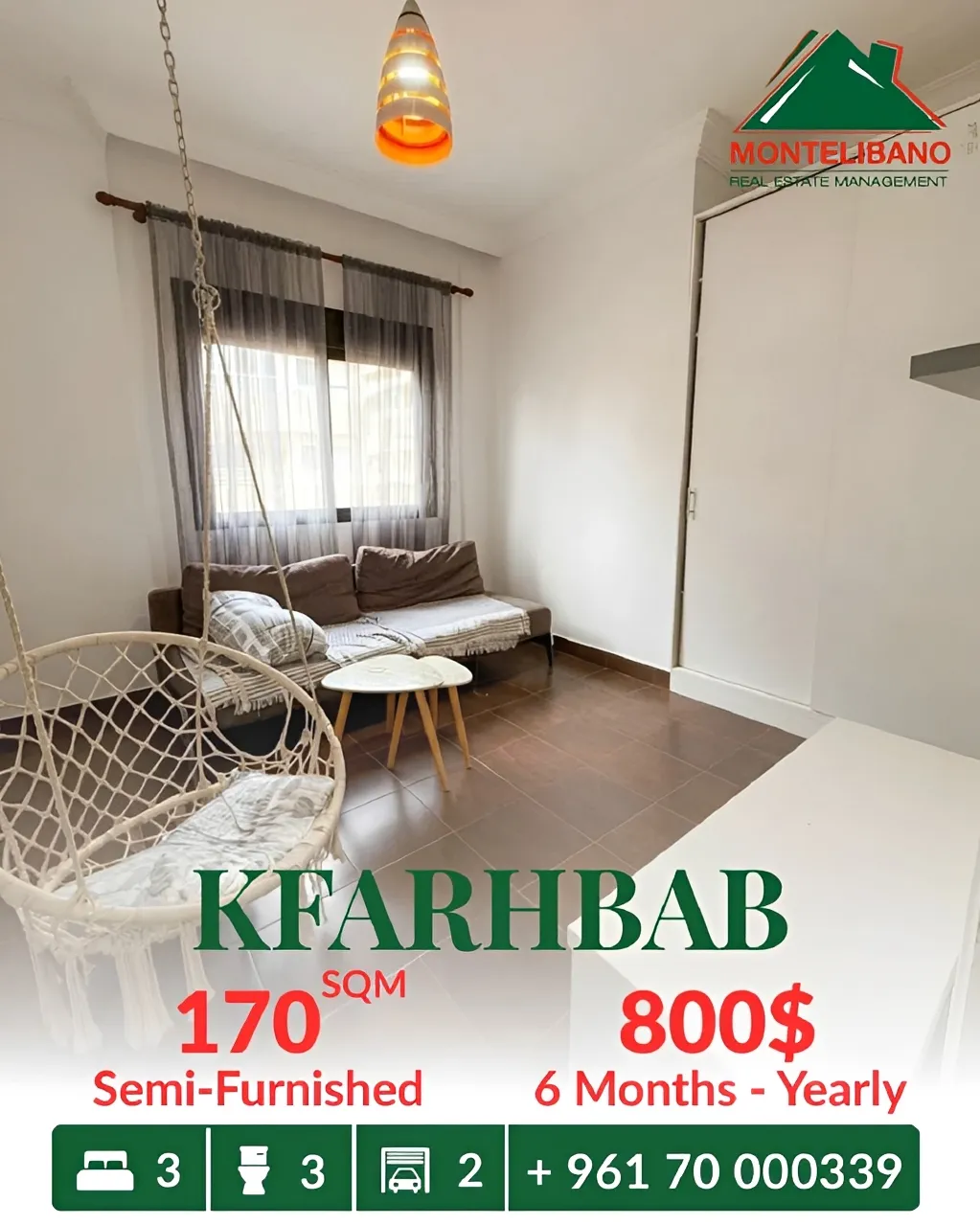 Apartment for rent in Kfar Hbab, Lebanon