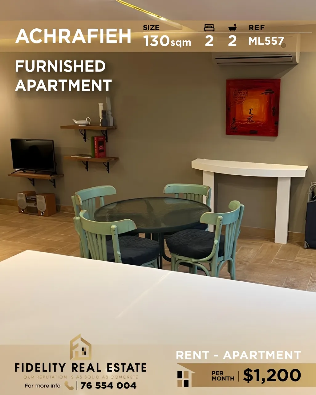 Apartment for rent in Achrafieh, Beirut, Lebanon - 2 bed, 2 bath
