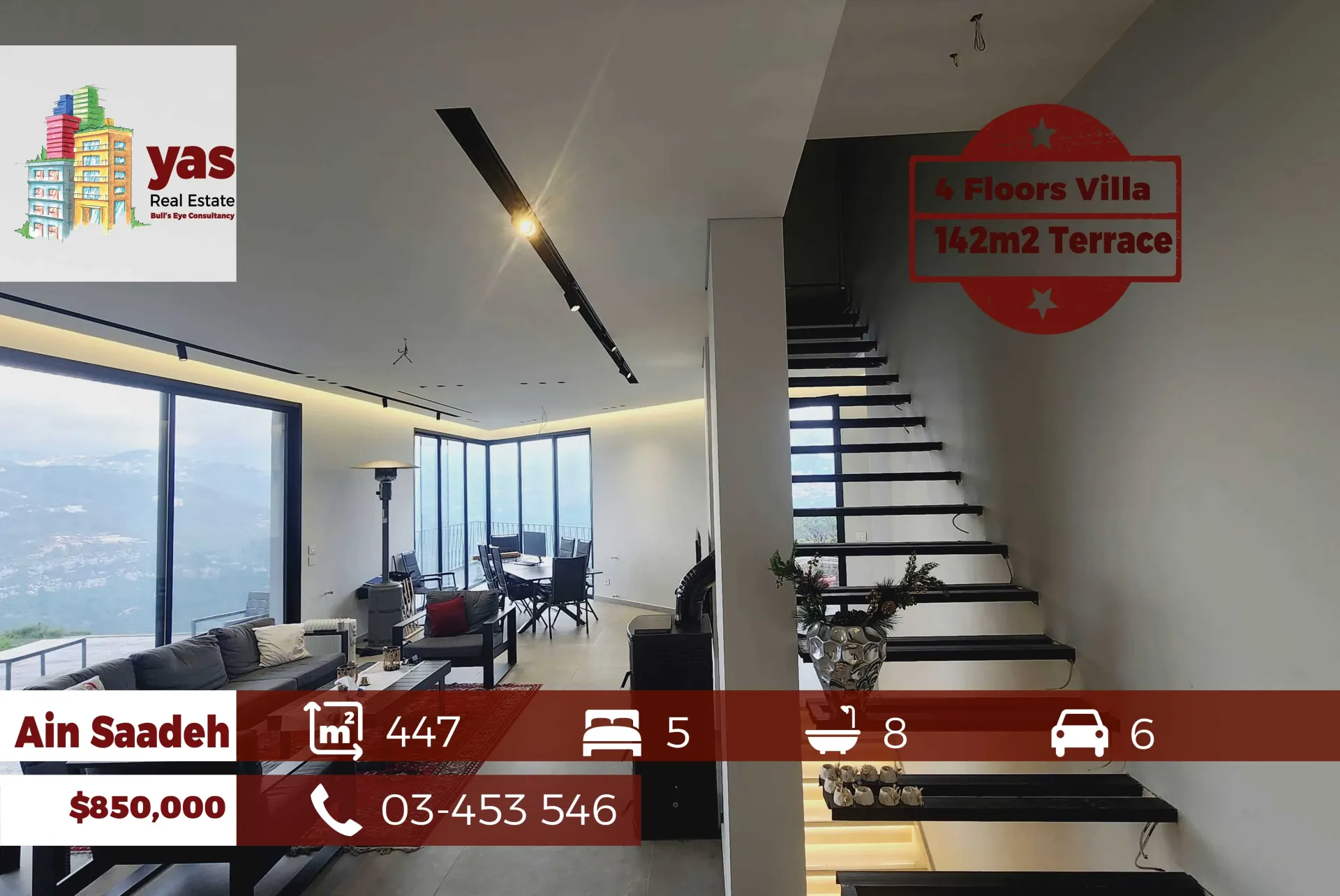 Apartment for Sale in Ain Saadeh - 5 bed, 8 bath