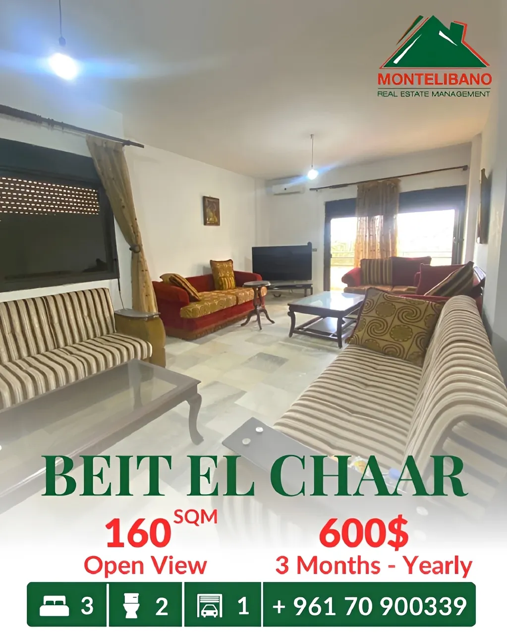 Apartment for rent in Beit El Chaar, Lebanon - 3 bed, 2 bath