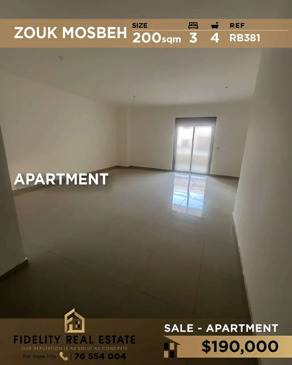 Apartment for sale in Zouk Mosbeh, Lebanon - 3 bed, 4 bath
