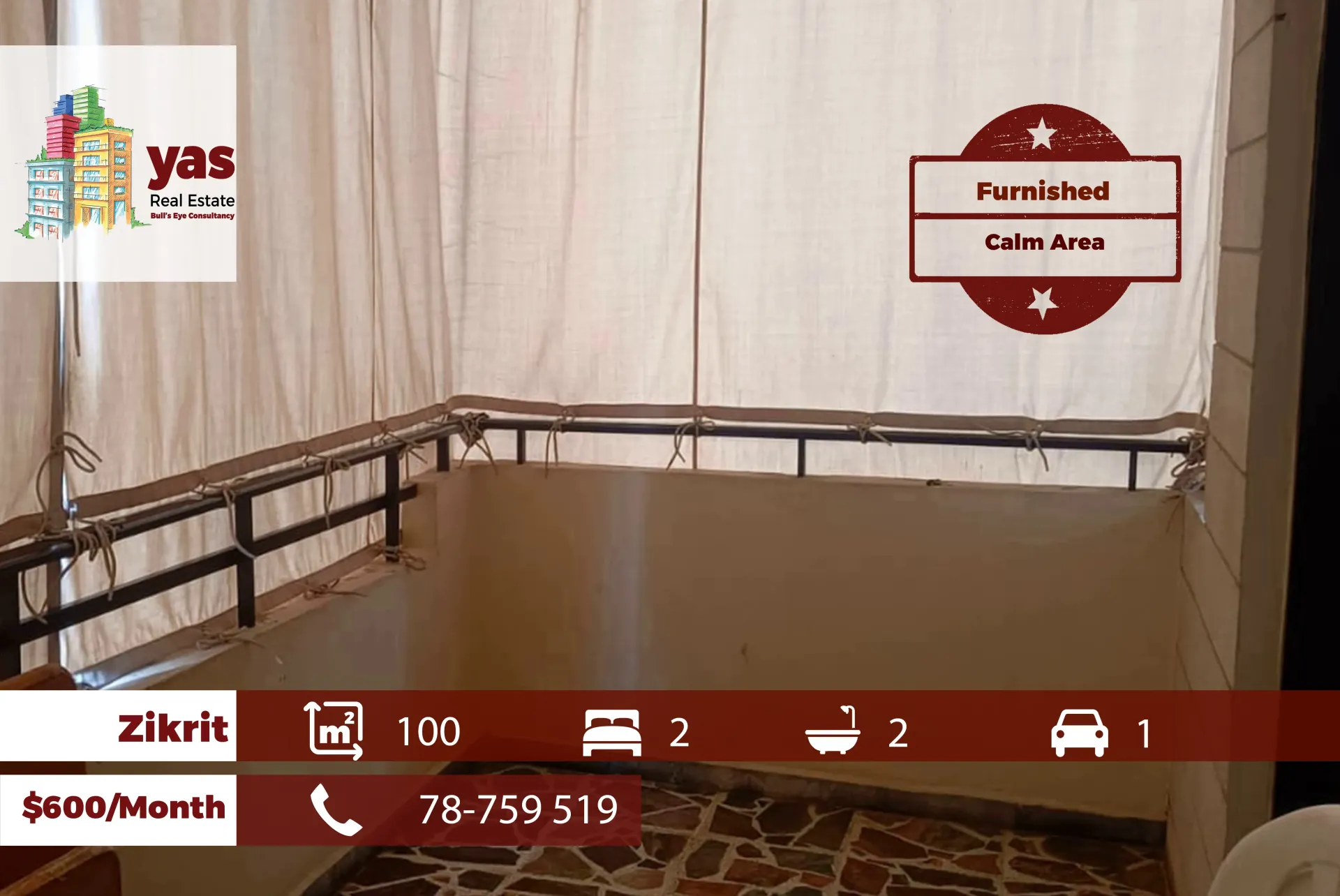 Apartment for Rent in Zakrit - 2 bed, 2 bath