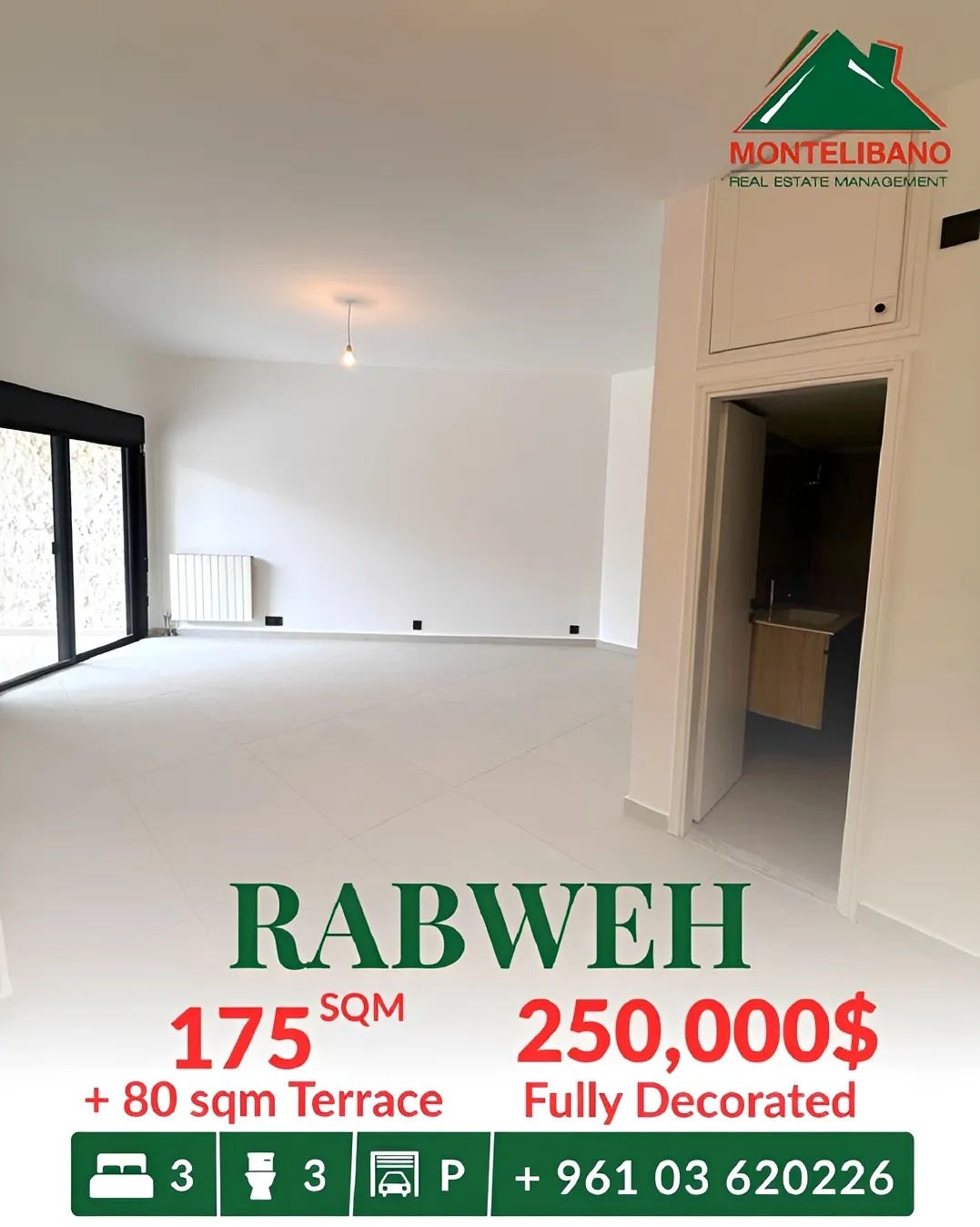 Apartment for sale in Rabweh, Bayrut, Lebanon - 3 bed, 3 bath