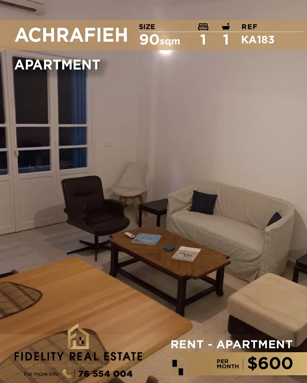 Apartment for rent in Achrafieh, Beirut, Lebanon - 1 bed, 1 bath