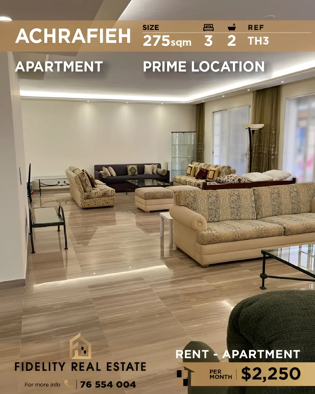 Apartment for Rent in Achrafieh, Beirut, Lebanon - 3 bed, 2 bath