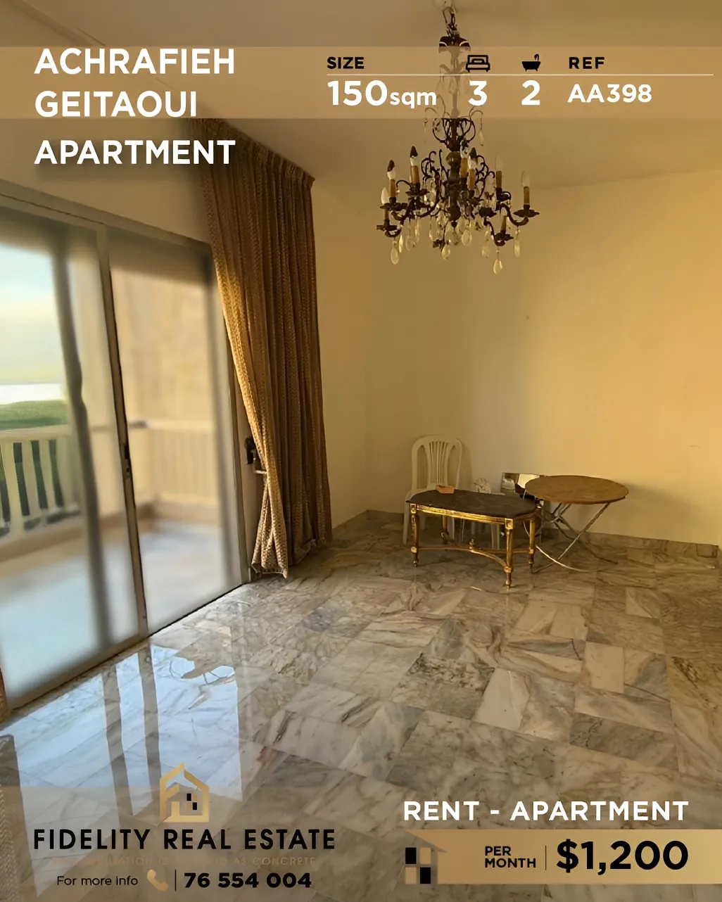 Apartment for rent in Geitaoui, Achrafieh - 3 bed, 2 bath