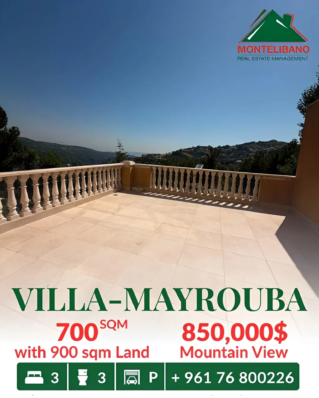 Villa for sale in Mayrouba, Lebanon - 3 bed, 3 bath