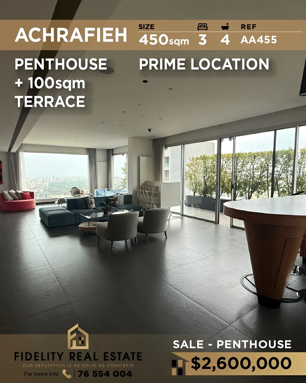 Penthouse for sale in Achrafieh, Beirut, Lebanon - 3 bed, 4 bath