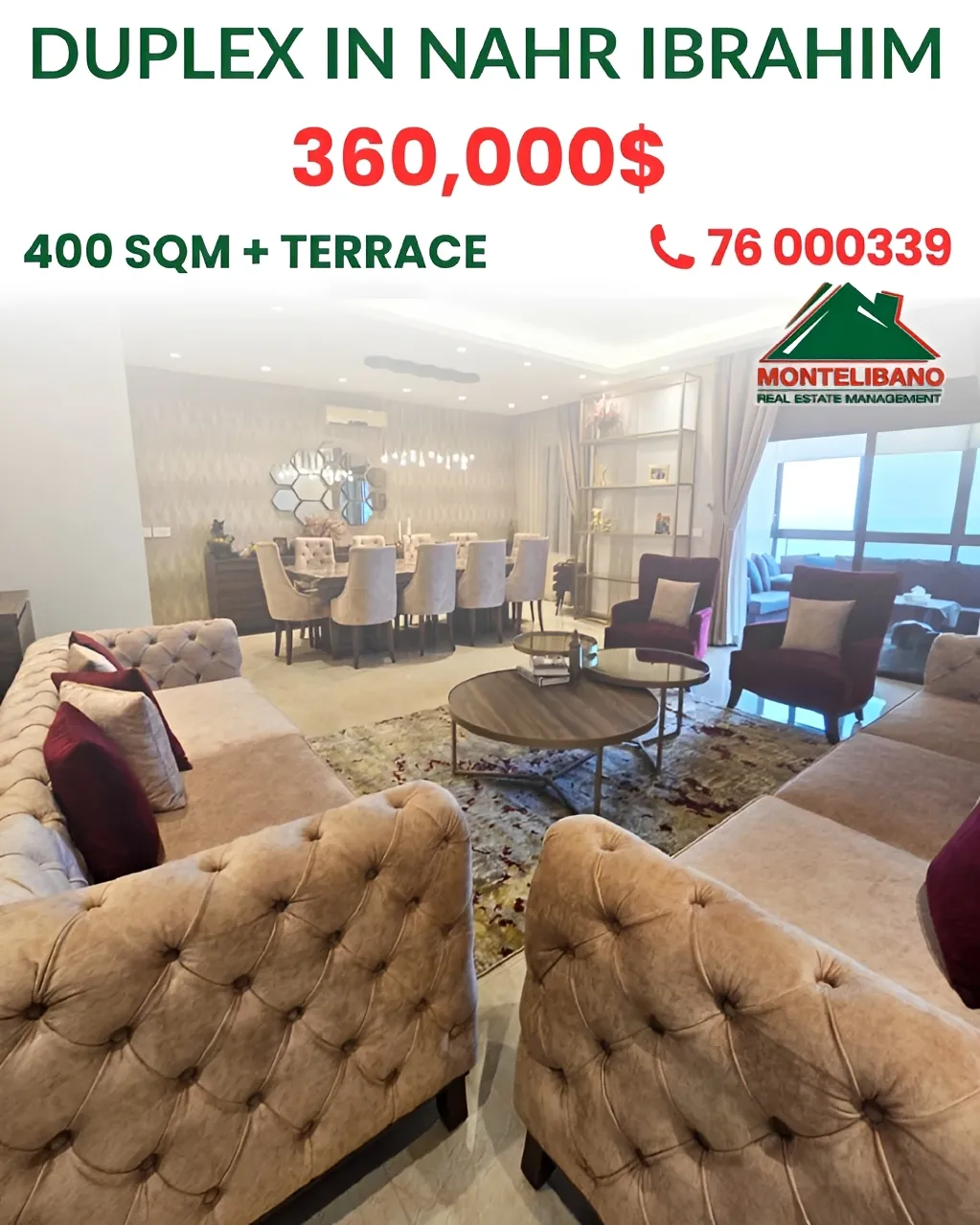 Duplex for sale in Nahr Ibrahim, Lebanon