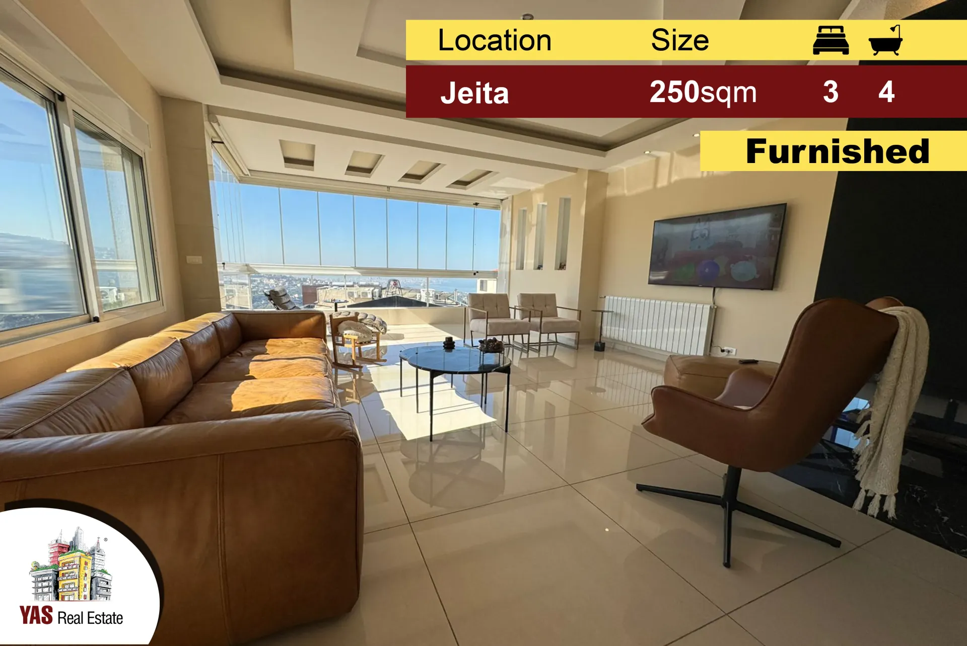 Apartment for Sale in Jeita - 3 bed, 4 bath