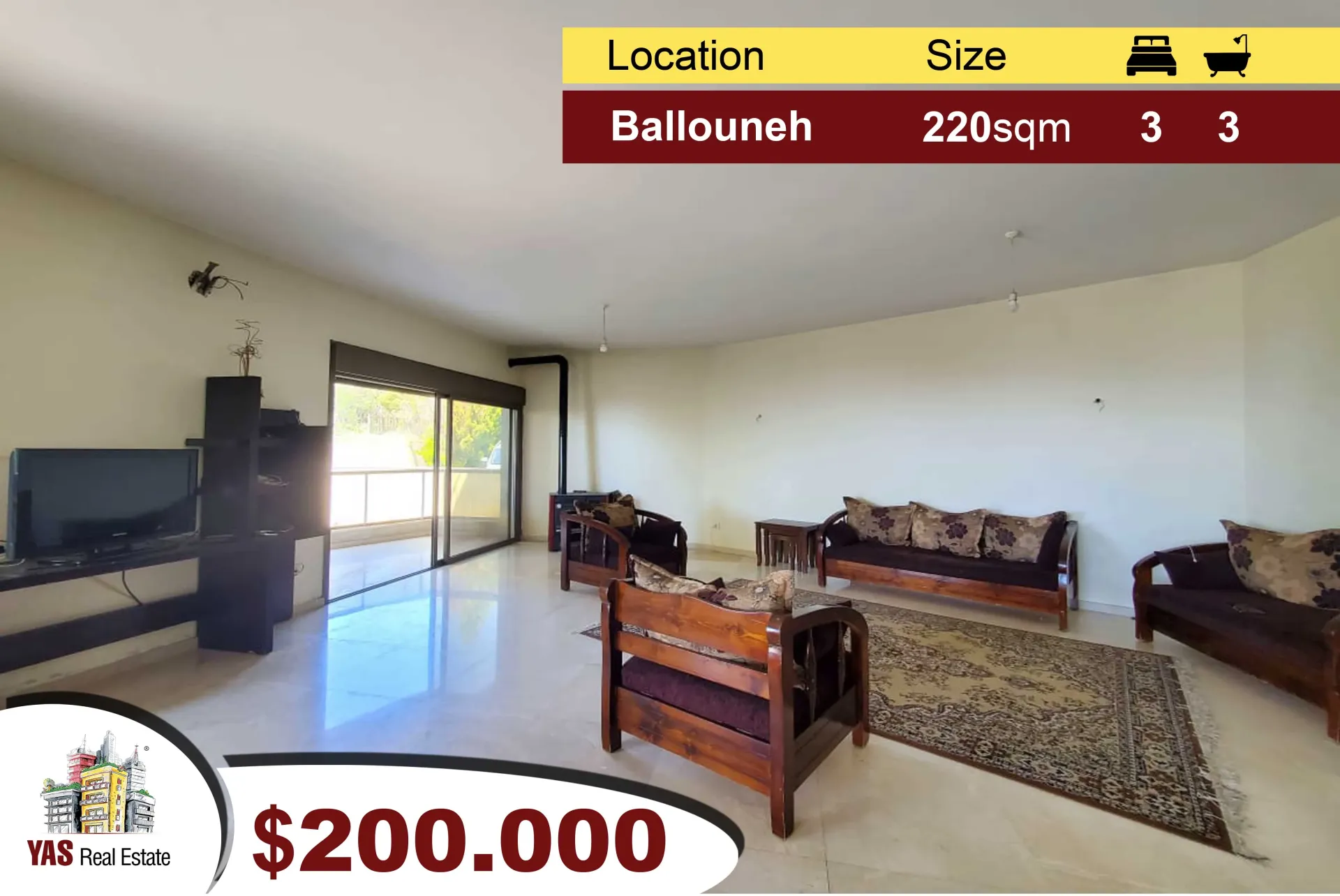 Apartment for Sale in Ballouneh - 3 bed, 3 bath