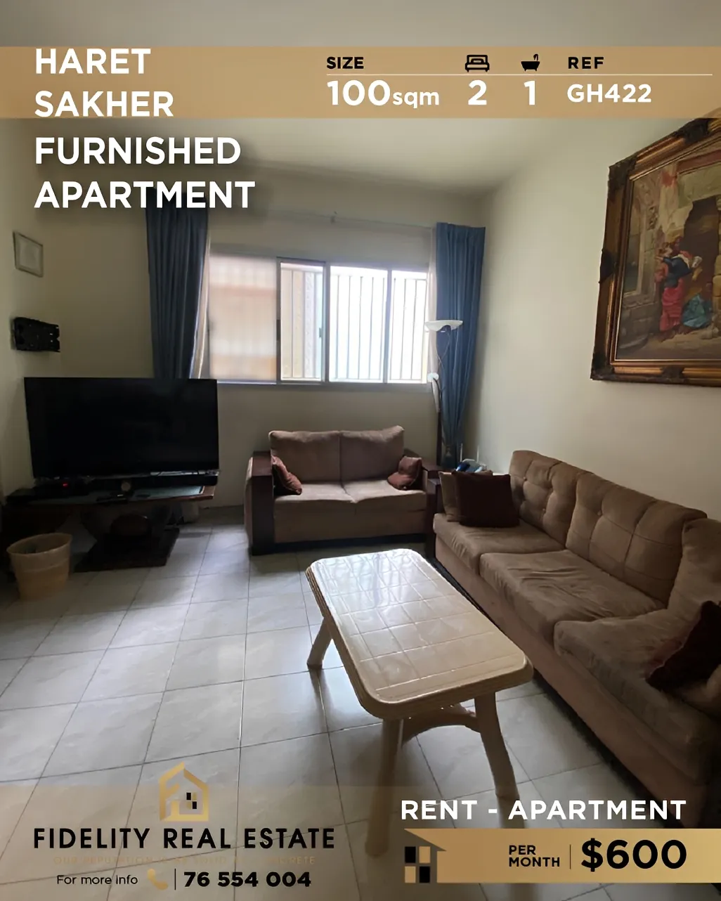 Apartment for rent in Haret Sakher, Lebanon - 2 bed, 1 bath